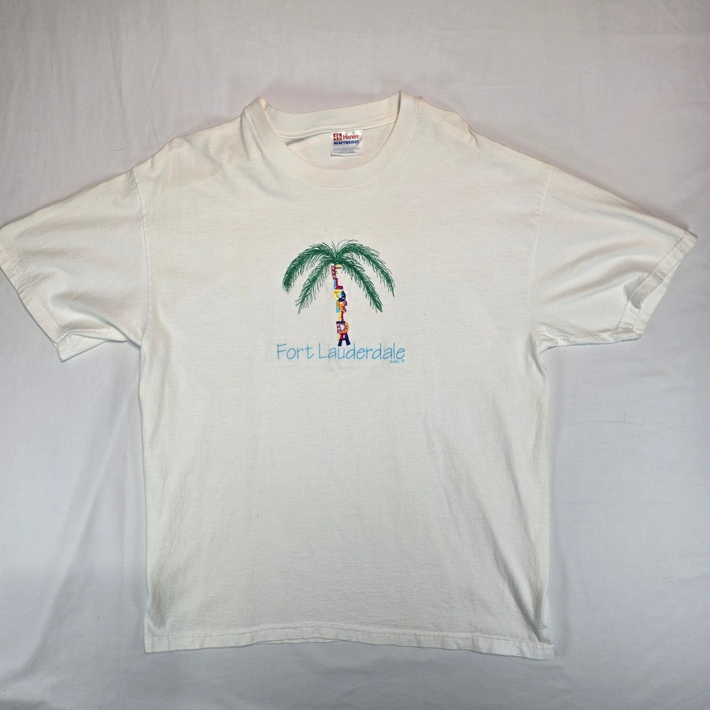 Vintage 1997 Hanes Fort Lauderdale Florida Palm Tree Embroidered T-Shirt Large